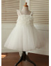 Ivory Lace Flounce Bodice Tulle Cross Back Flower Girl Dress